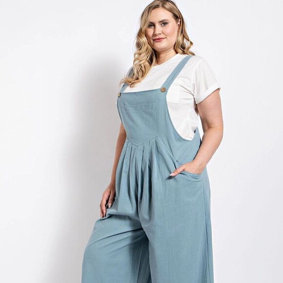 Light Blue Pintuck Detail Overall With Side Pockets